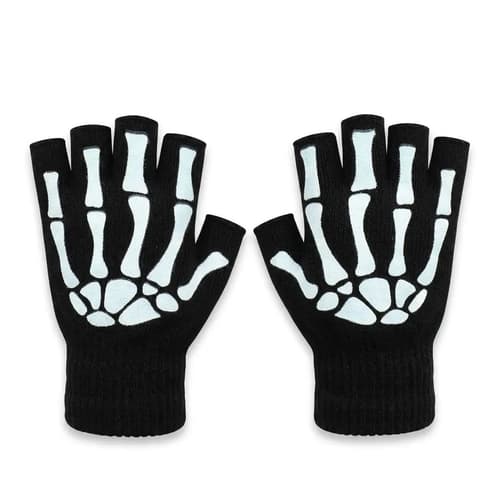Skeleton Print Half-Finger Gloves