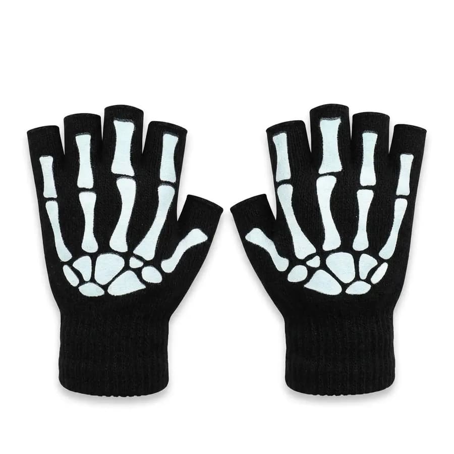 Skeleton Print Half-Finger Gloves