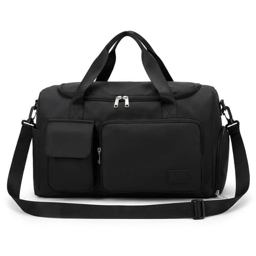 Black Weekender Gym Duffel with Shoe Compartment